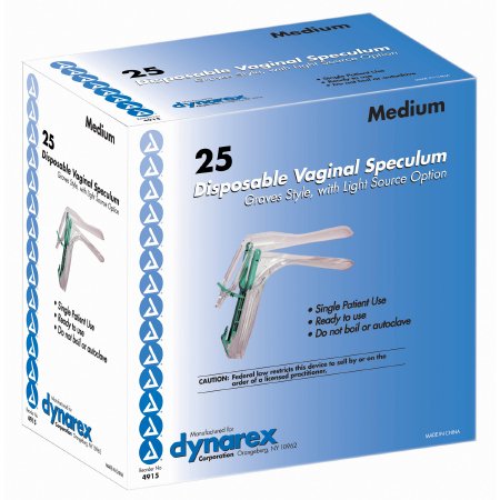 Speculum Vaginal Dynarex® Graves NonSterile Office Grade Polystyrene Medium Double Blade Duckbill Disposable Corded Light Source Compatible (25/BX 4BX/CS) by Dynarex Corporation  ID 4915